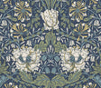 Seabrook Ogee Flora Indigo Dye & Sage Wallpaper