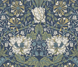 Seabrook Ogee Flora Indigo Dye & Sage Wallpaper