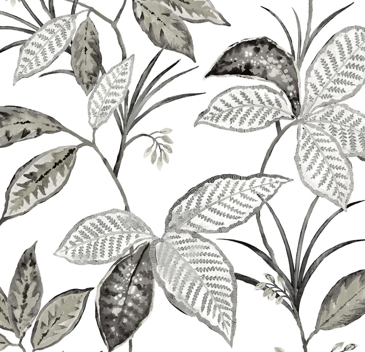 Seabrook Boho Leaf Trail Greystone Wallpaper
