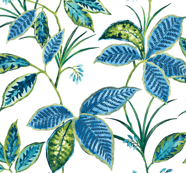 Seabrook Boho Leaf Trail Lagoon Wallpaper