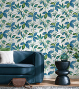 Seabrook Boho Leaf Trail Blue Wallpaper