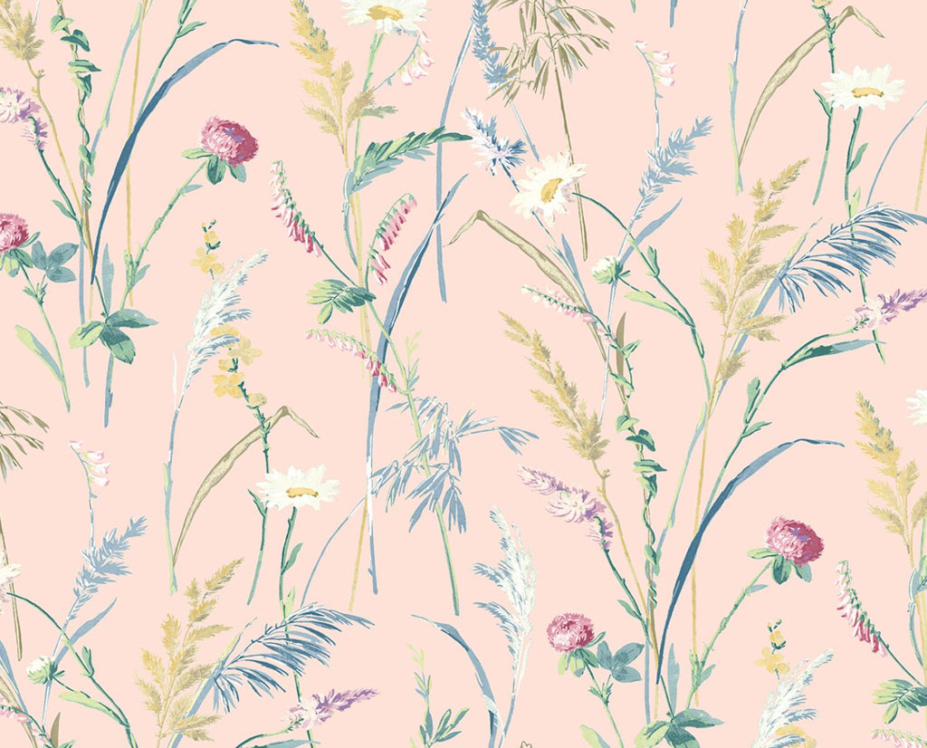 Seabrook Meadow Flowers Pink Wallpaper
