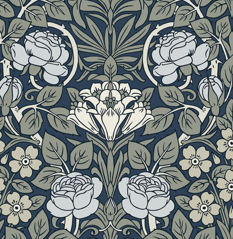 Seabrook Vintage Rose Bluestone Wallpaper