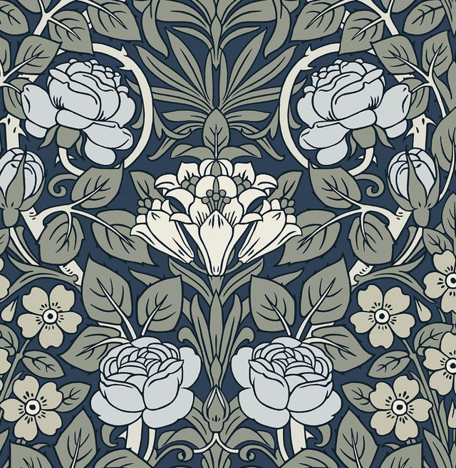 Seabrook Vintage Rose Bluestone Wallpaper