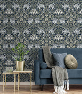Seabrook Vintage Rose Blue Wallpaper