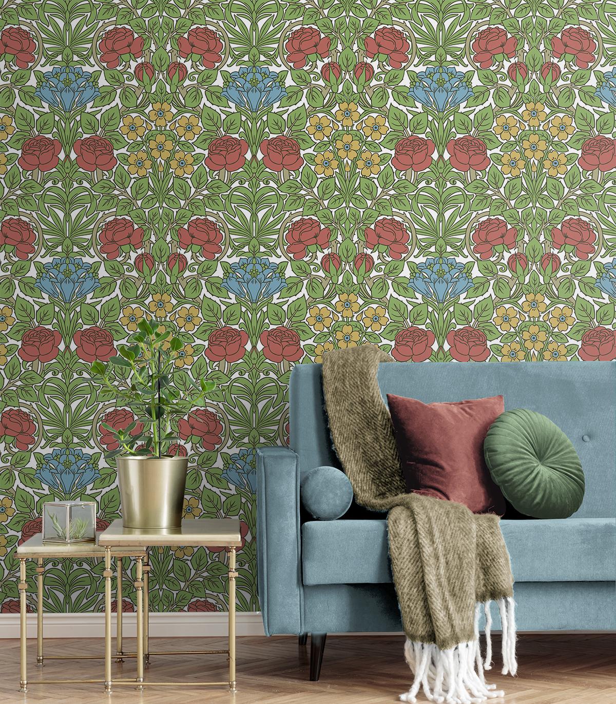 Seabrook Vintage Rose Multicolored Wallpaper