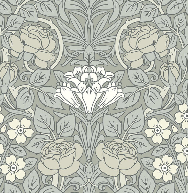 Seabrook Vintage Rose Alloy Grey Wallpaper