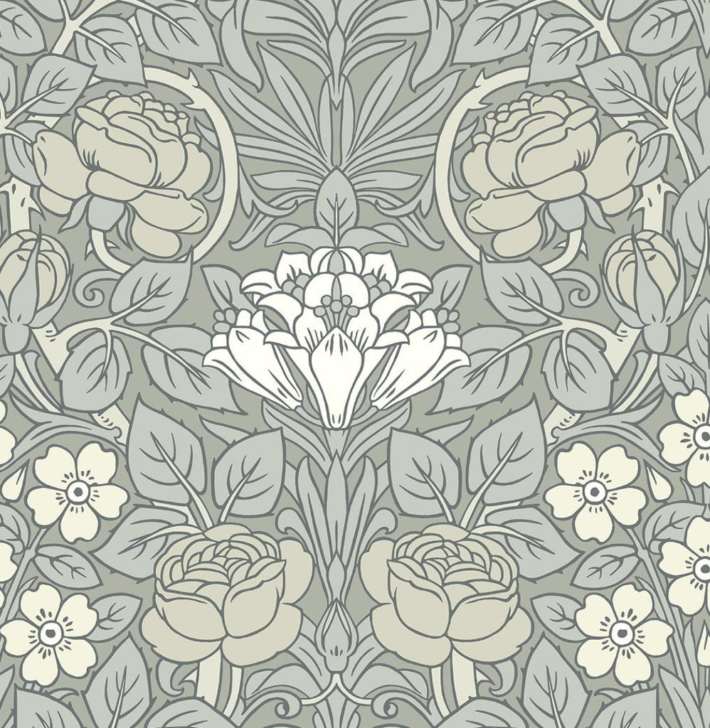 Seabrook Vintage Rose Grey Wallpaper