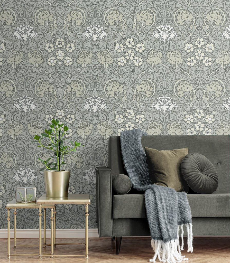 Seabrook Vintage Rose Grey Wallpaper