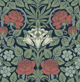 Seabrook Vintage Rose Midnight Blue & Sage Wallpaper