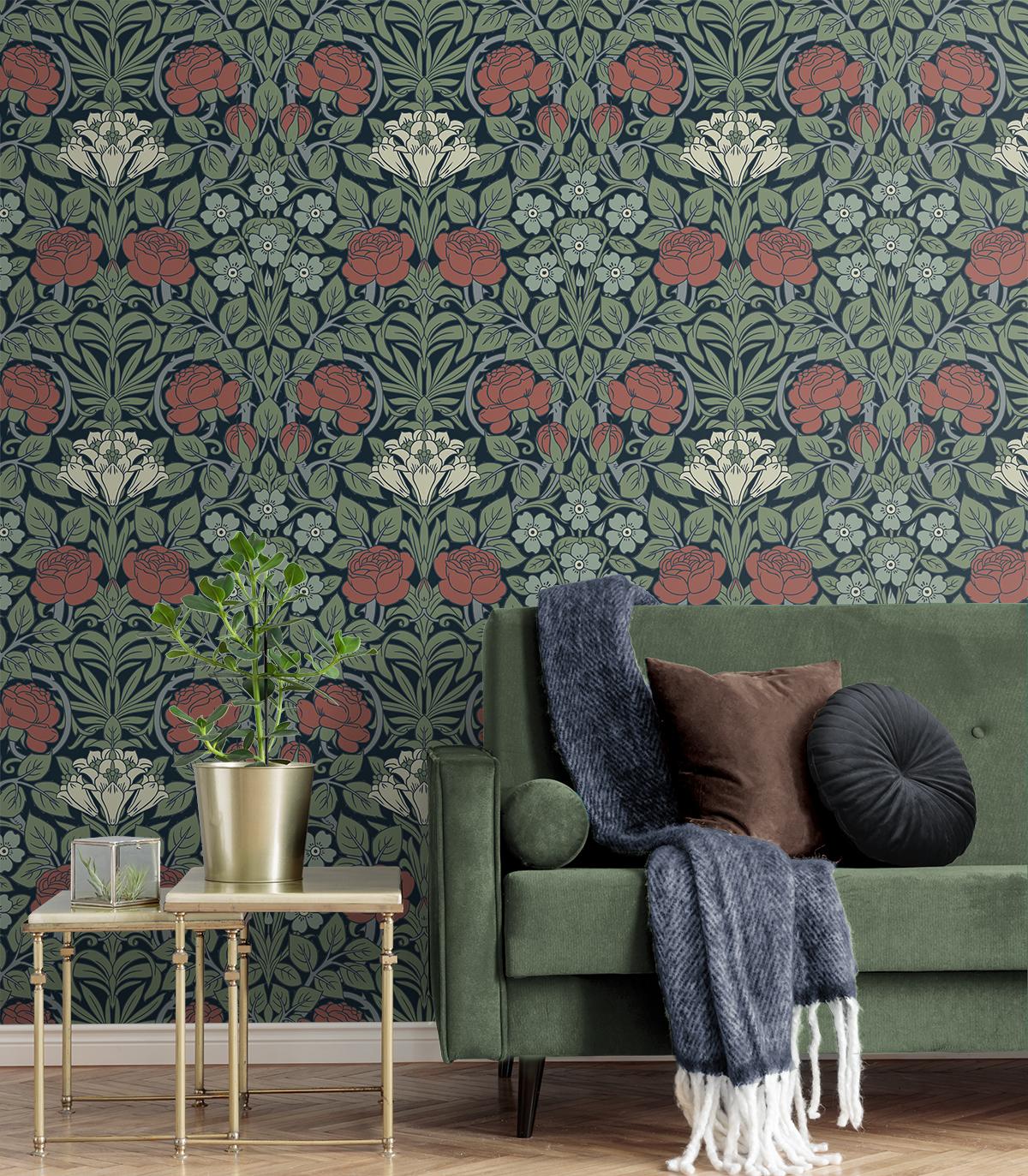 Seabrook Vintage Rose Blue Wallpaper