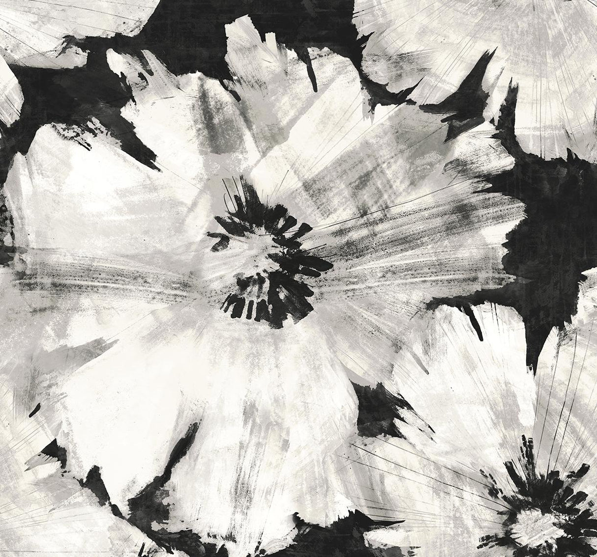 Seabrook Graphic Floral Ebony & Champagne Wallpaper