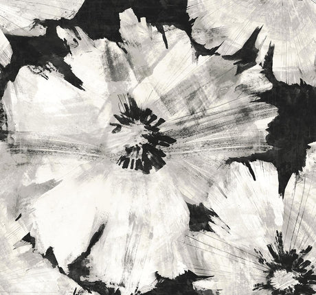 Seabrook Graphic Floral Ebony & Champagne Wallpaper