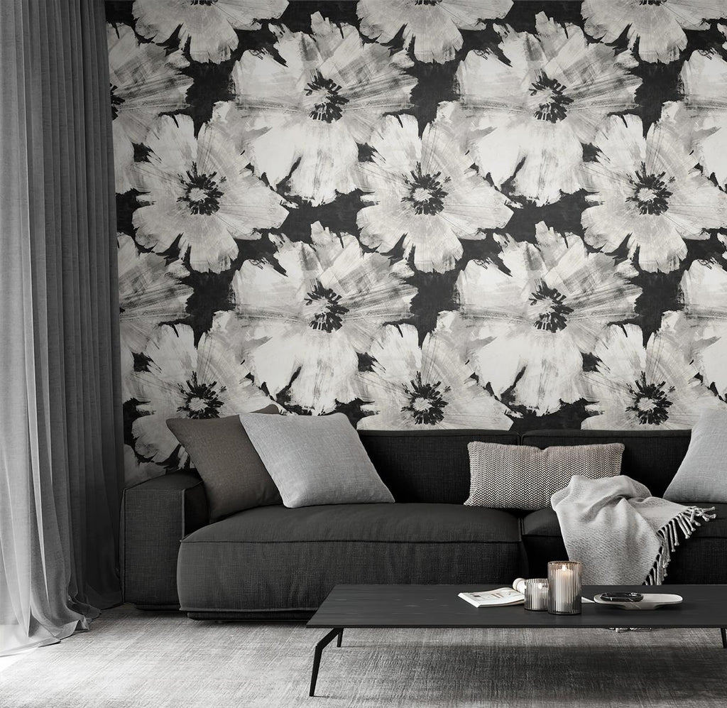 Seabrook Graphic Floral Black Wallpaper