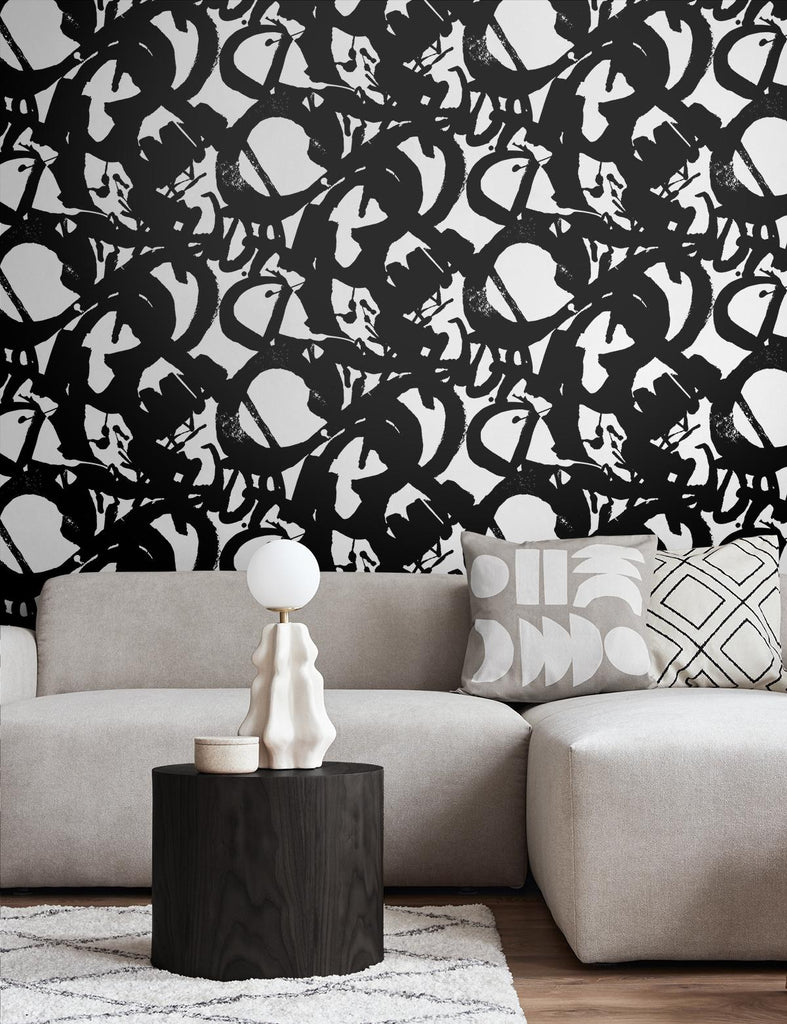Seabrook Inkblot Black Wallpaper