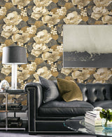 Seabrook Nouveau Floral Black Wallpaper