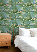 Seabrook Lily Pond Green Wallpaper