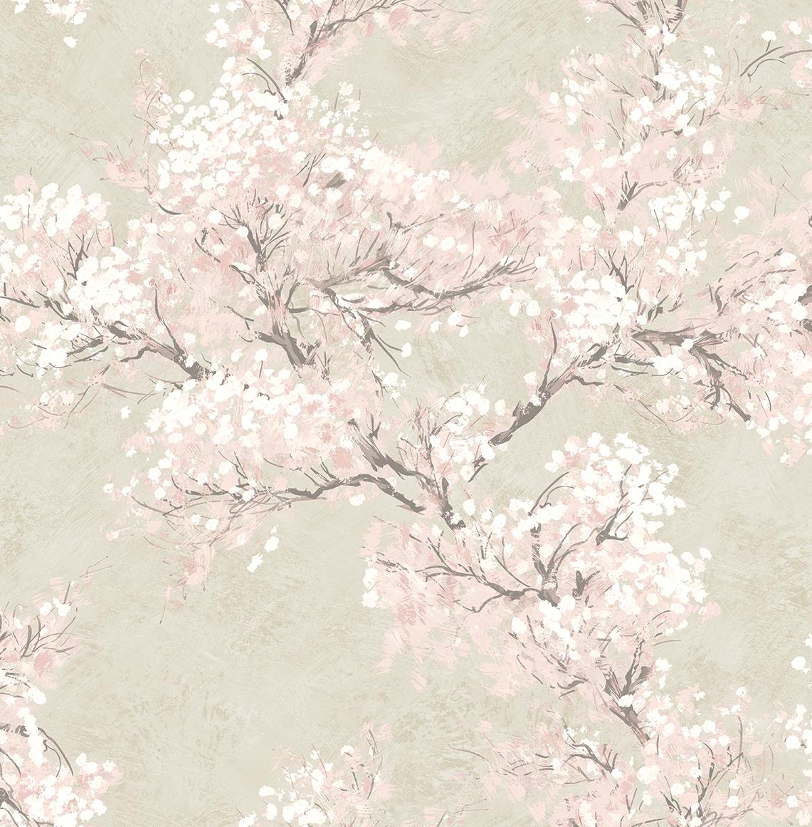 Seabrook Cherry Blossom Grove Parchment & Rose Wallpaper