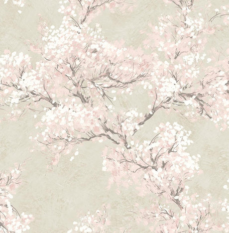 Seabrook Cherry Blossom Grove Parchment & Rose Wallpaper