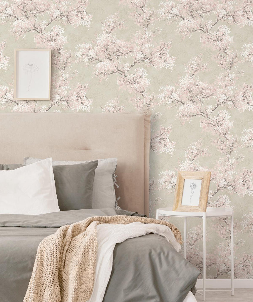 Seabrook Cherry Blossom Grove Beige Wallpaper