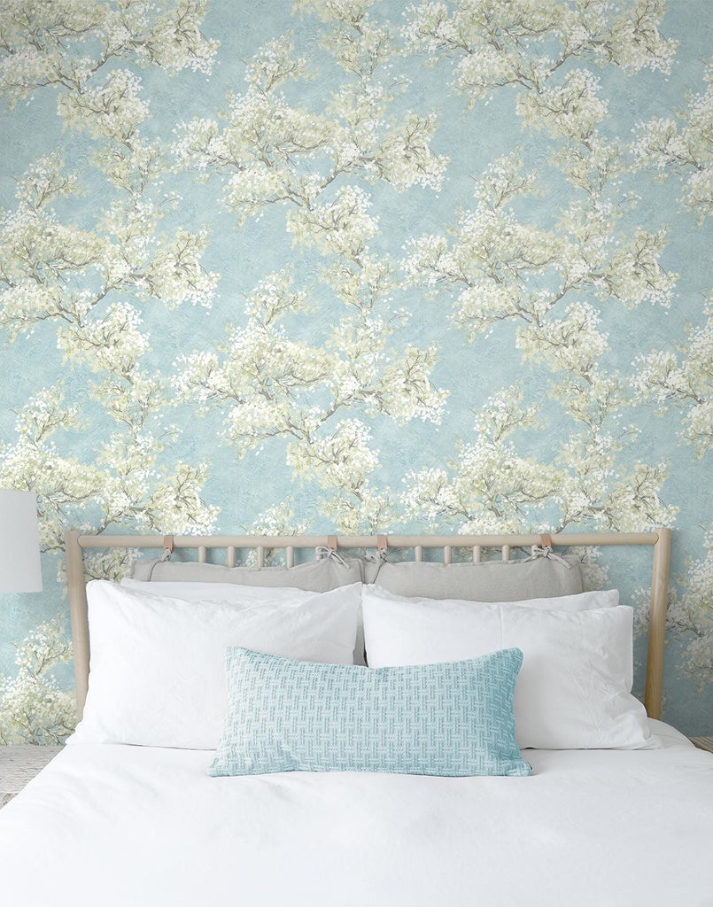 Seabrook Cherry Blossom Grove Blue Wallpaper