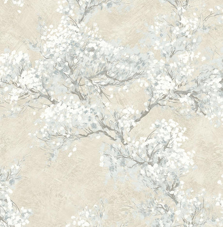 Seabrook Cherry Blossom Grove Parchment & Morning Fog Wallpaper