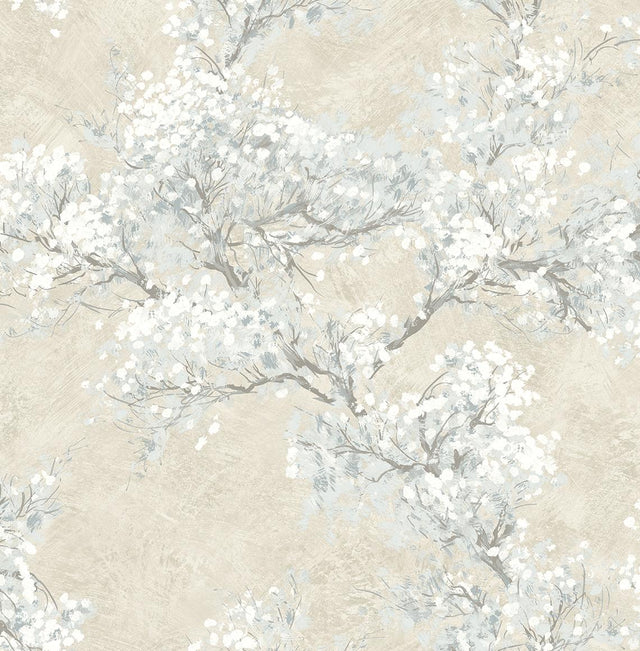 Seabrook Cherry Blossom Grove Parchment & Morning Fog Wallpaper