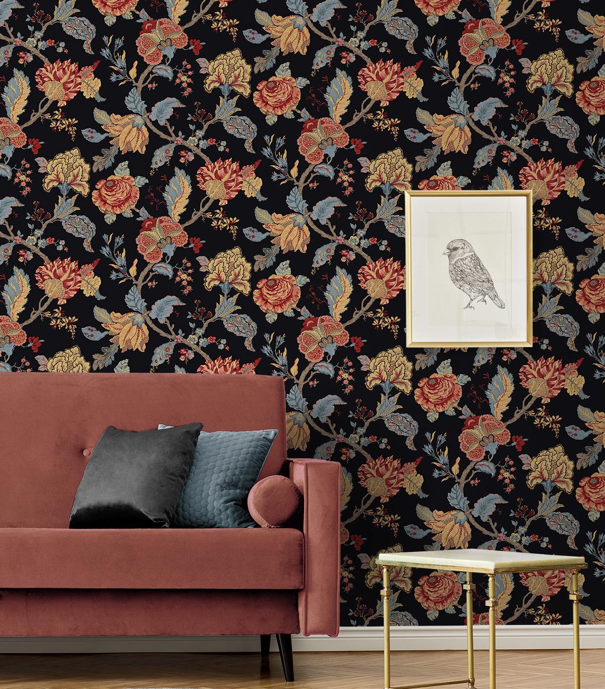 Seabrook Kianna Jacobean Black Wallpaper