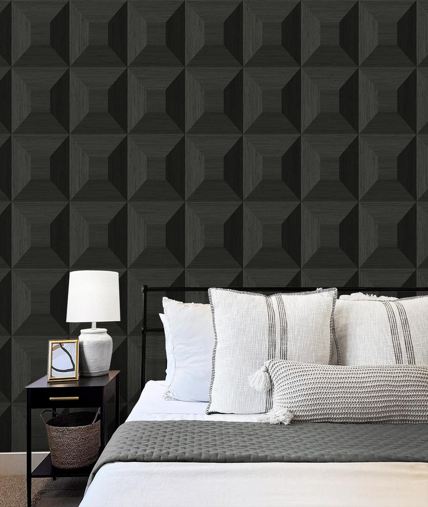 Seabrook Quadrant Geo Black Wallpaper