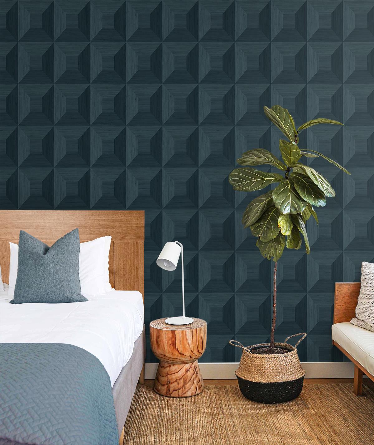 Seabrook Quadrant Geo Blue Wallpaper