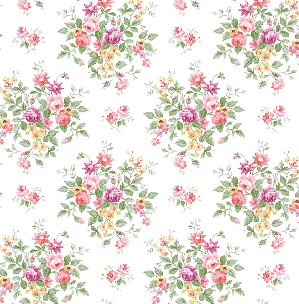 Seabrook Floral Bunches Watermelon & Buttercup Wallpaper