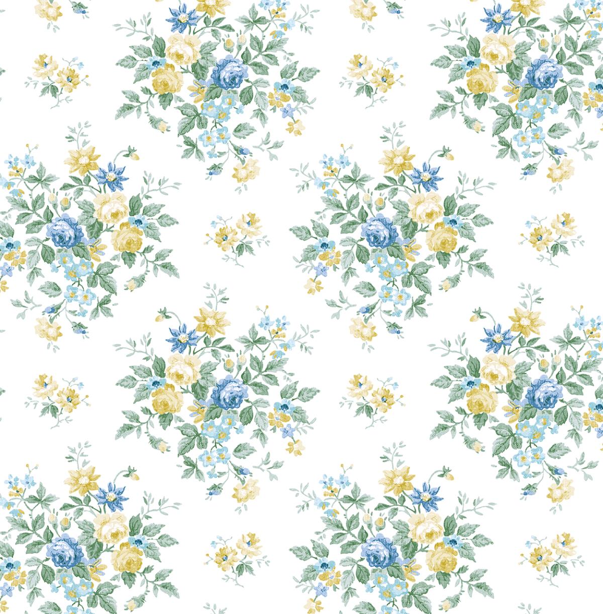 Seabrook Floral Bunches Blue Stream & Buttercup Wallpaper