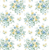 Seabrook Floral Bunches Blue Stream & Buttercup Wallpaper