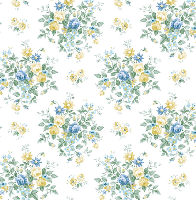 Seabrook Floral Bunches Blue Stream & Buttercup Wallpaper