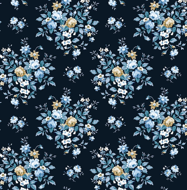 Seabrook Floral Bunches Midnight Blue & Toffee Wallpaper