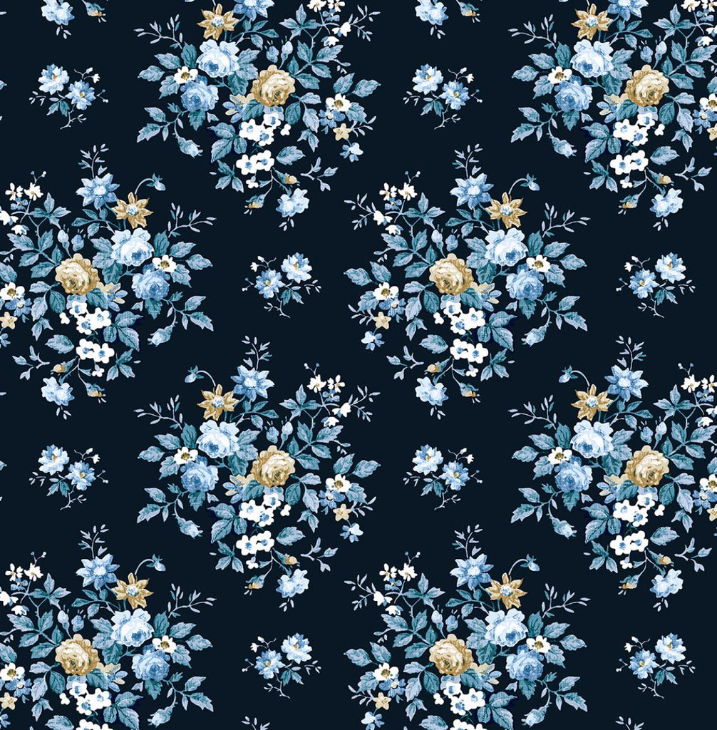 Seabrook Floral Bunches Blue Wallpaper