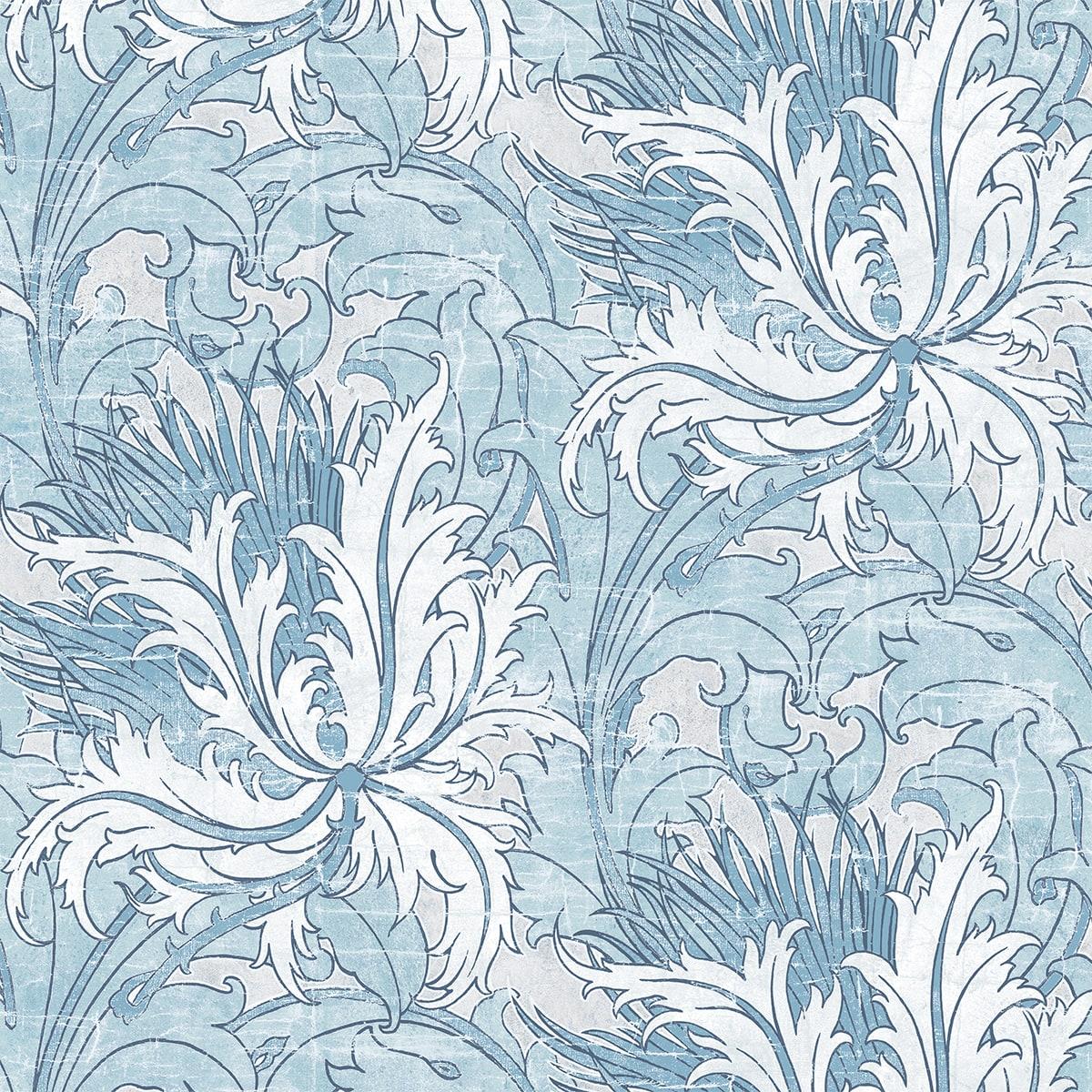 Seabrook Floral Folly Blue Waterfall Wallpaper