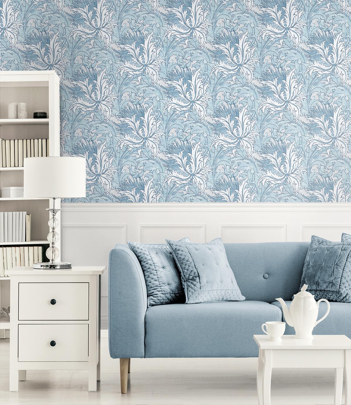 Seabrook Floral Folly Blue Wallpaper