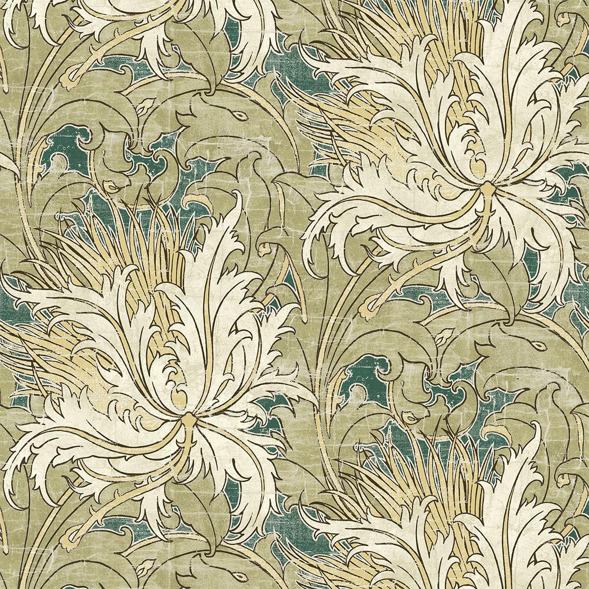 Seabrook Floral Folly Juniper & Parchment Wallpaper
