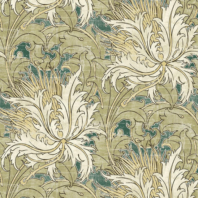 Seabrook Floral Folly Juniper & Parchment Wallpaper