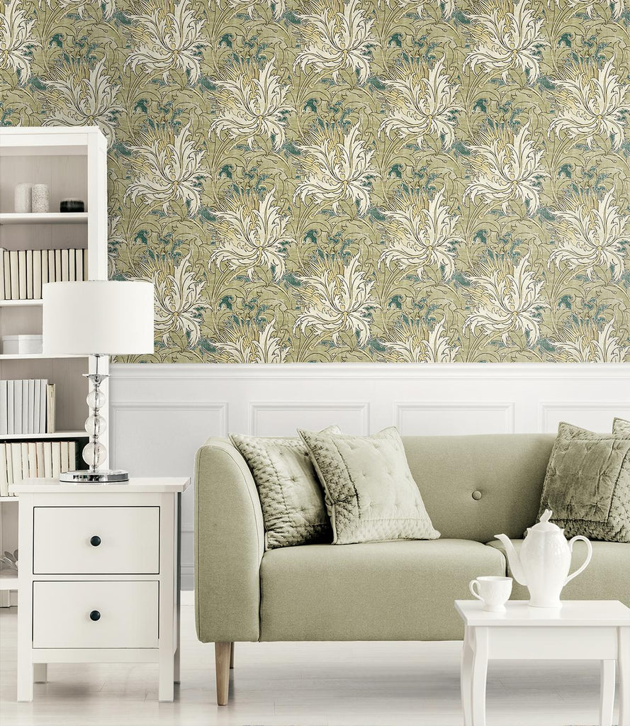 Seabrook Floral Folly Green Wallpaper
