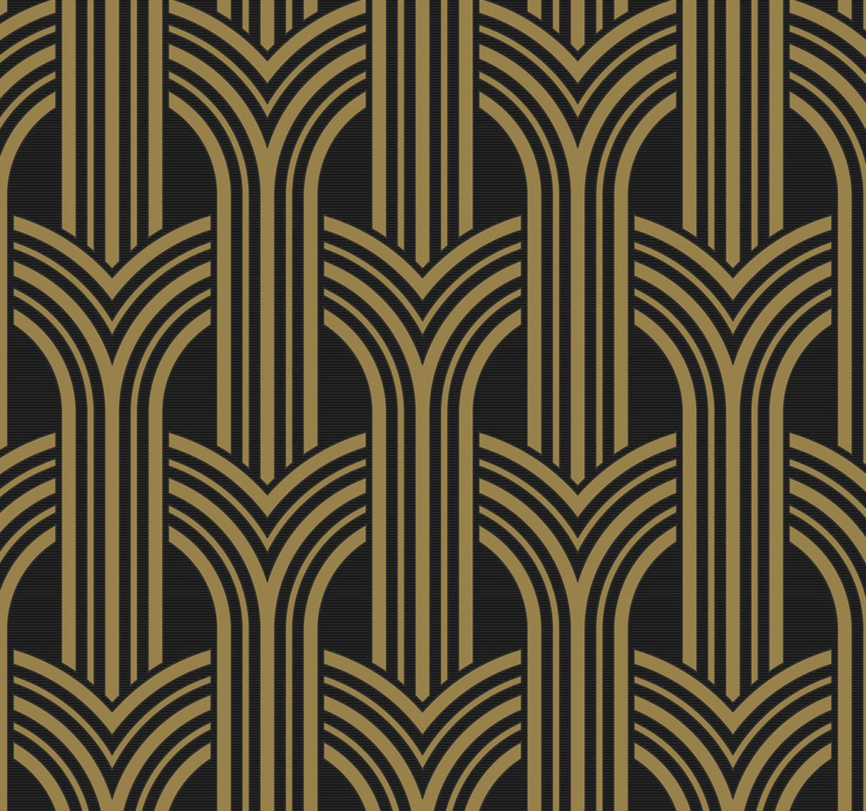 Seabrook Deco Geometric Arches Ebony & Metallic Gold Wallpaper