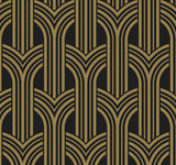Seabrook Deco Geometric Arches Ebony & Metallic Gold Wallpaper