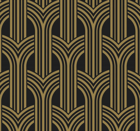 Seabrook Deco Geometric Arches Ebony & Metallic Gold Wallpaper