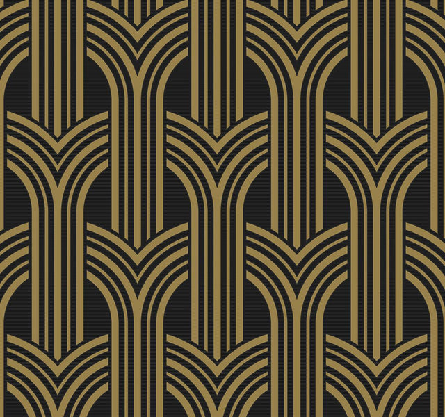 Seabrook Deco Geometric Arches Ebony & Metallic Gold Wallpaper