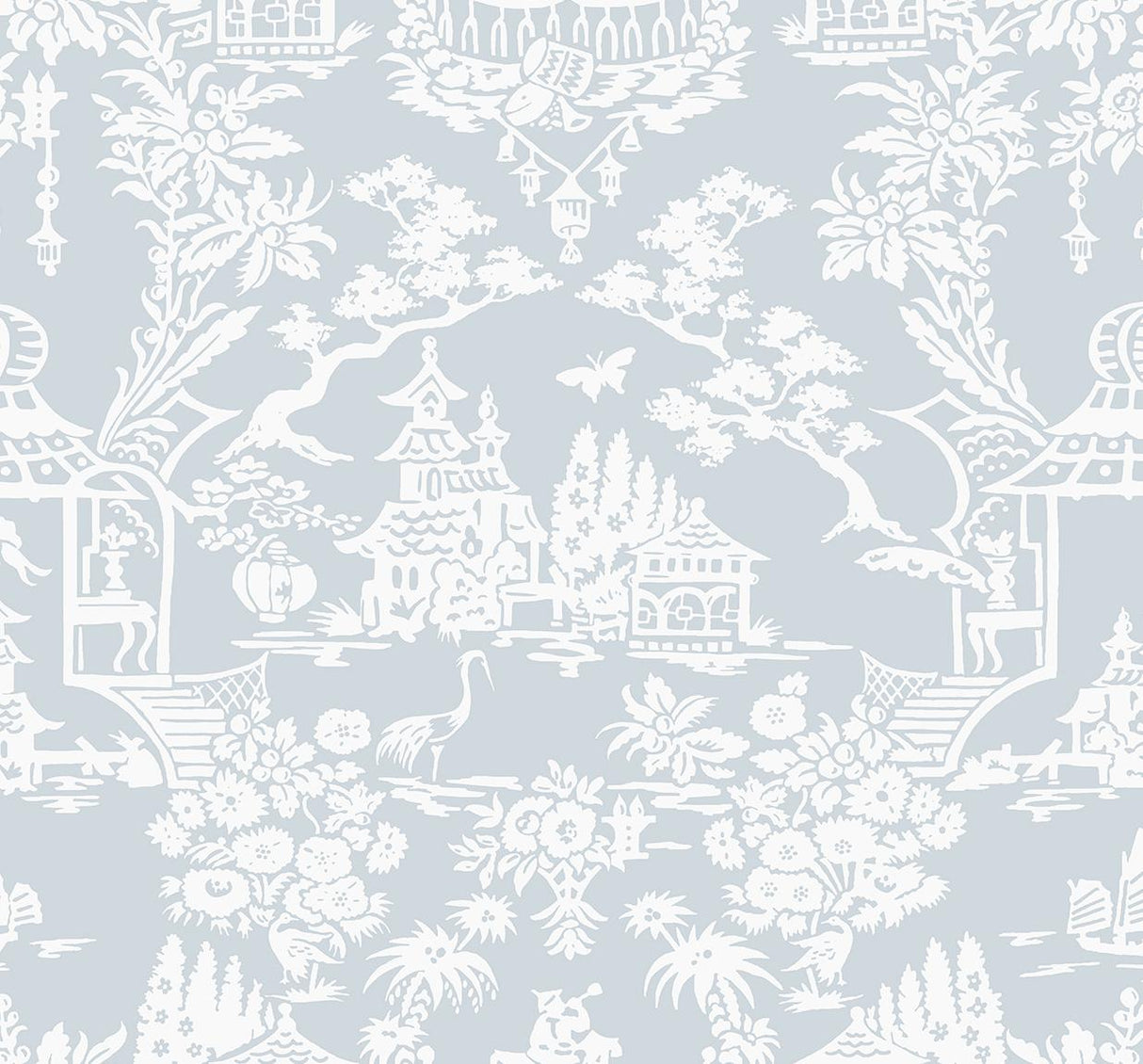 Seabrook Garden Chinoiserie Blue Dusk Wallpaper