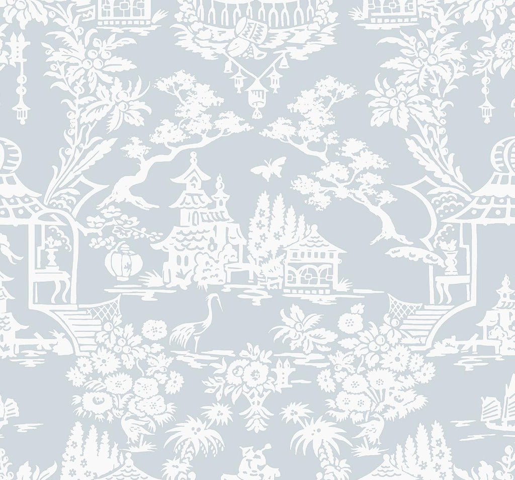 Seabrook Garden Chinoiserie Blue Wallpaper