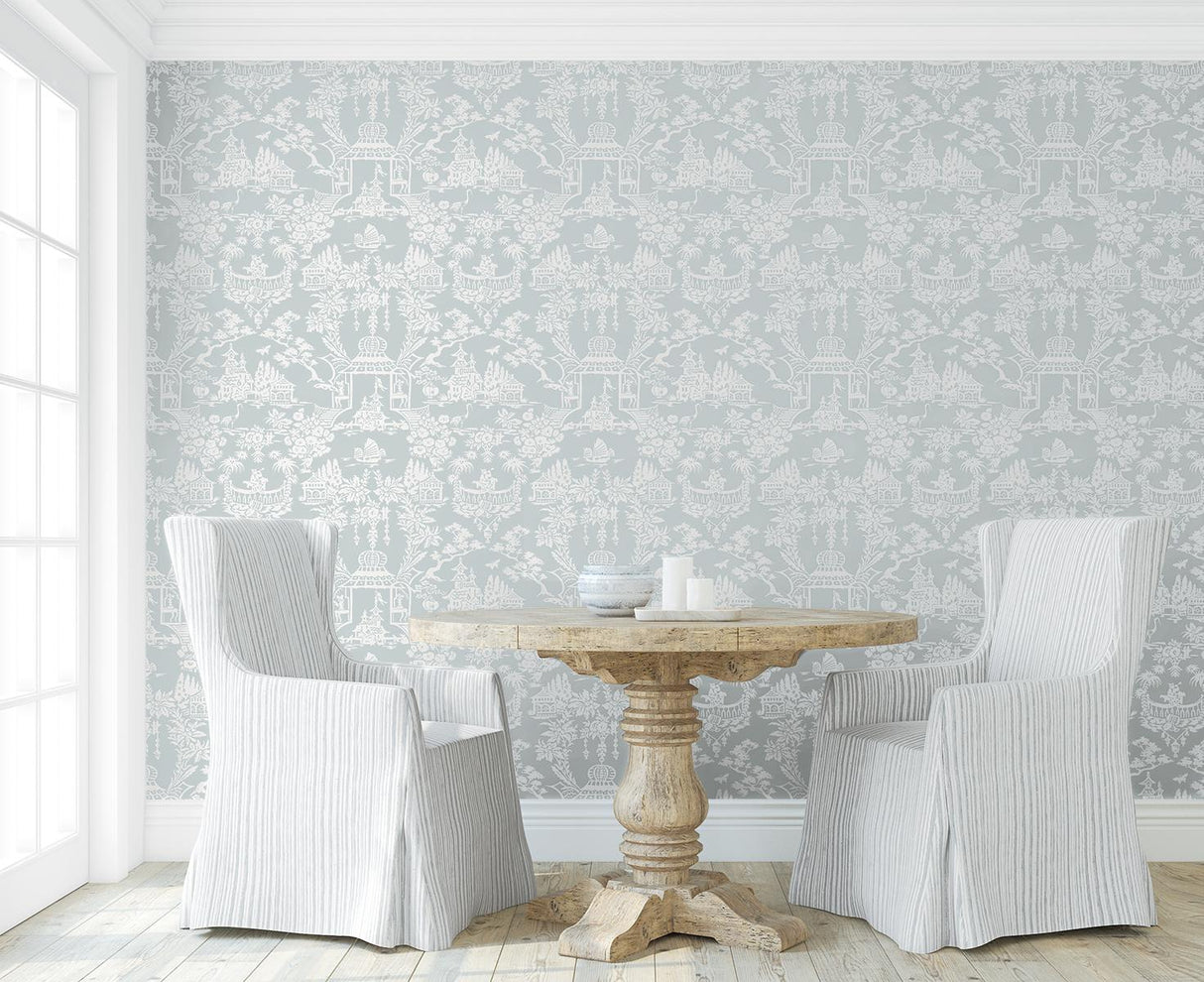 Seabrook Garden Chinoiserie Blue Wallpaper