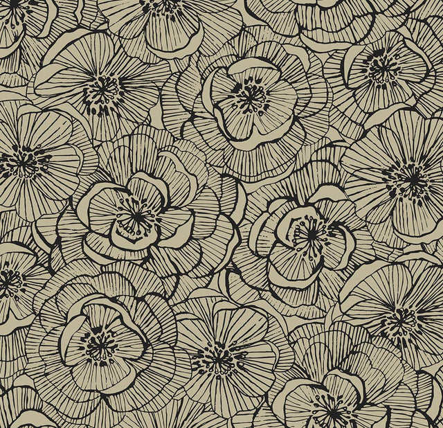 Seabrook Ellie Graphic Floral Gold Shimmer & Ebony Wallpaper