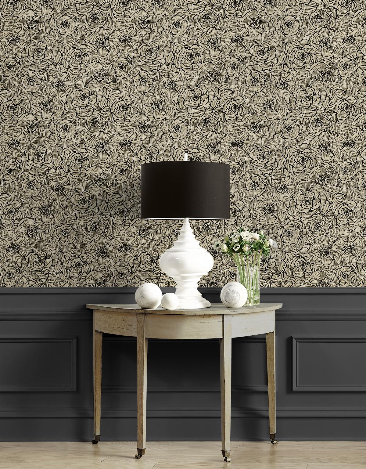 Seabrook Ellie Graphic Floral Gold Wallpaper